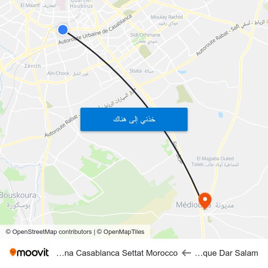 Clinique Dar Salam to Mediouna Casablanca Settat Morocco map