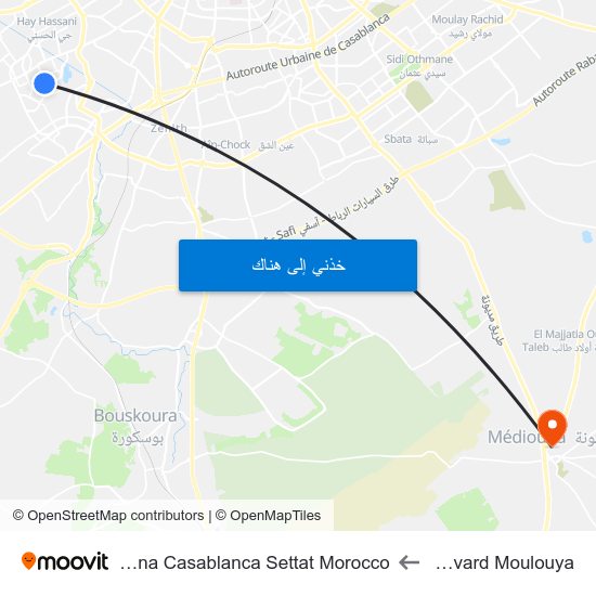 Boulevard Moulouya to Mediouna Casablanca Settat Morocco map