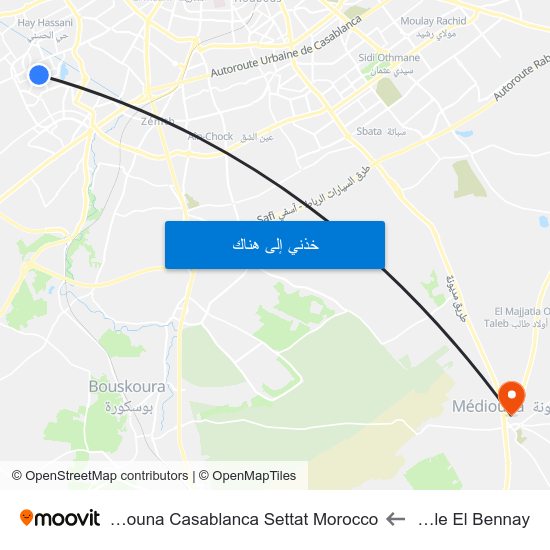 Ecole El Bennay to Mediouna Casablanca Settat Morocco map