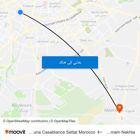 Hammam Nakhla to Mediouna Casablanca Settat Morocco map