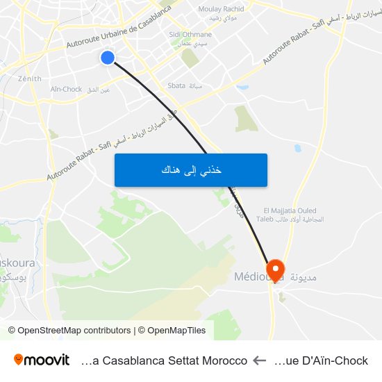 Clinique D'Aïn-Chock to Mediouna Casablanca Settat Morocco map