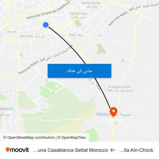 Msalla Aïn-Chock to Mediouna Casablanca Settat Morocco map
