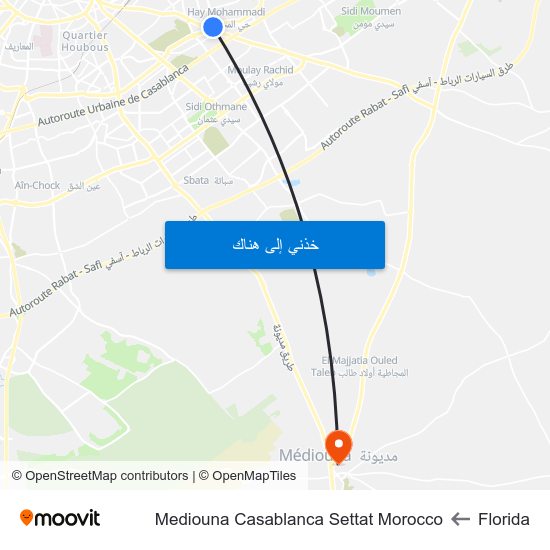 Florida to Mediouna Casablanca Settat Morocco map