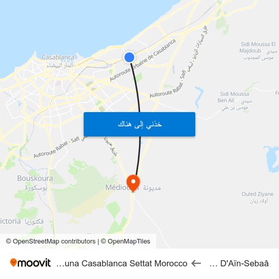 Gare D'Aïn-Sebaâ to Mediouna Casablanca Settat Morocco map