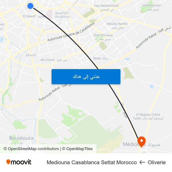 Oliverie to Mediouna Casablanca Settat Morocco map