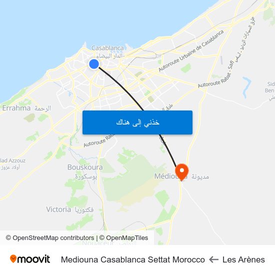 Les Arènes to Mediouna Casablanca Settat Morocco map
