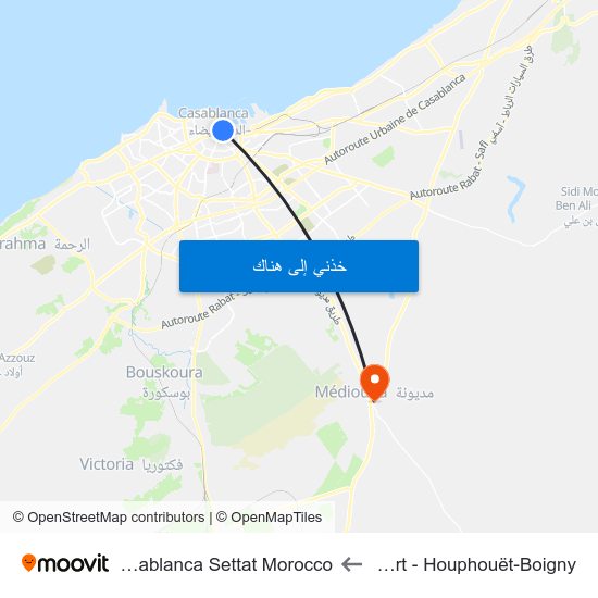 Gare Casa-Port - Houphouët-Boigny to Mediouna Casablanca Settat Morocco map