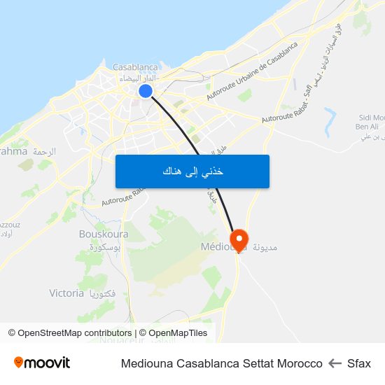 Sfax to Mediouna Casablanca Settat Morocco map