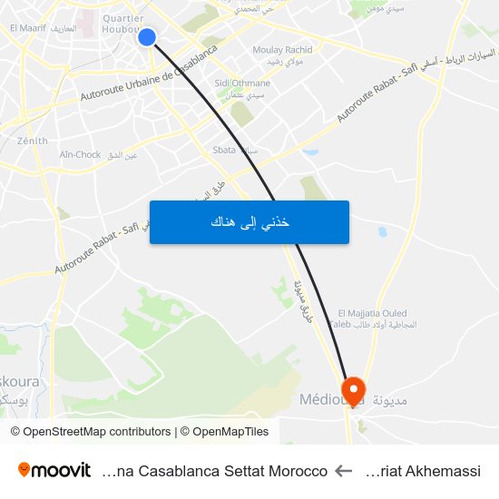 Kissariat Akhemassi to Mediouna Casablanca Settat Morocco map