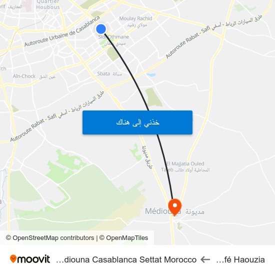 Café Haouzia to Mediouna Casablanca Settat Morocco map