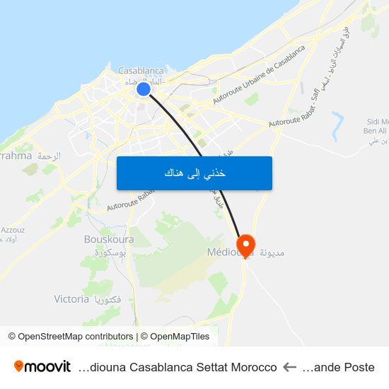Grande Poste to Mediouna Casablanca Settat Morocco map