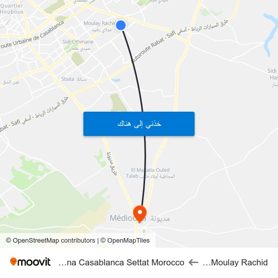 Bim Moulay Rachid to Mediouna Casablanca Settat Morocco map
