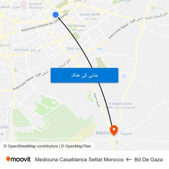 Bd De Gaza to Mediouna Casablanca Settat Morocco map