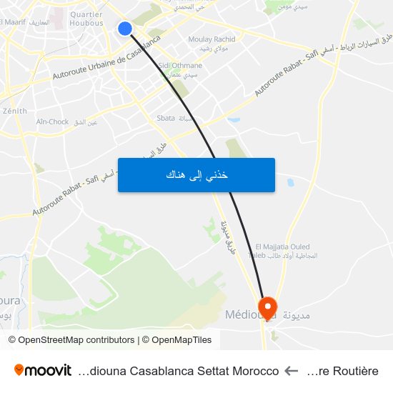 Gare Routière to Mediouna Casablanca Settat Morocco map