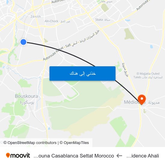 Résidence Ahali to Mediouna Casablanca Settat Morocco map