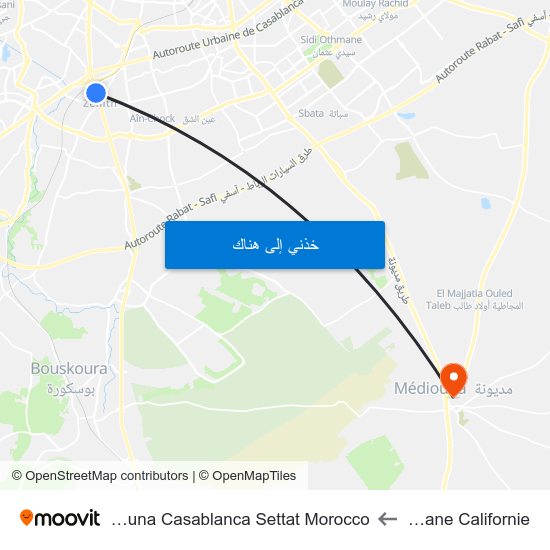 Marjane Californie to Mediouna Casablanca Settat Morocco map