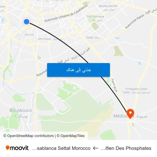 Office Chérifien Des Phosphates to Mediouna Casablanca Settat Morocco map