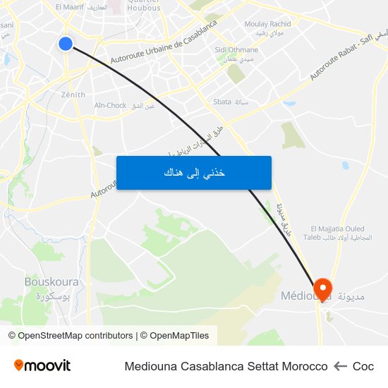 Coc to Mediouna Casablanca Settat Morocco map