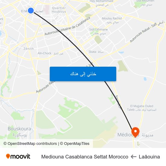 Laâouina to Mediouna Casablanca Settat Morocco map