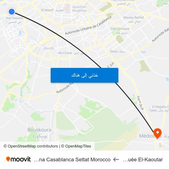 Mosquée El-Kaoutar to Mediouna Casablanca Settat Morocco map