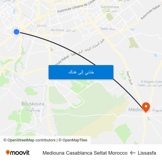 Lissasfa to Mediouna Casablanca Settat Morocco map
