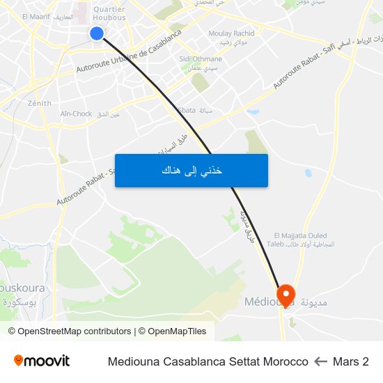 2 Mars to Mediouna Casablanca Settat Morocco map