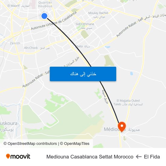 El Fida to Mediouna Casablanca Settat Morocco map