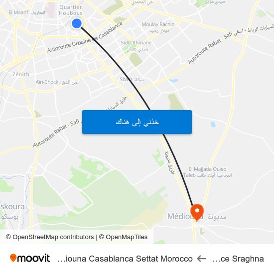 Place Sraghna to Mediouna Casablanca Settat Morocco map