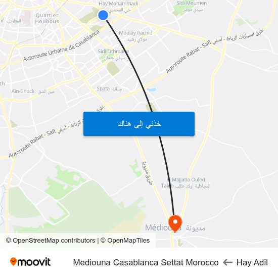 Hay Adil to Mediouna Casablanca Settat Morocco map
