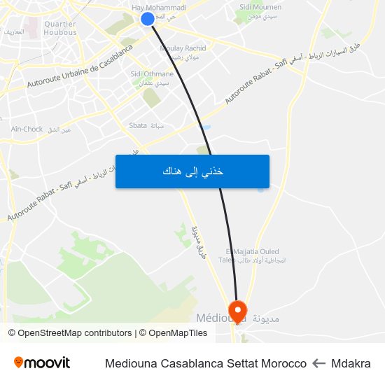 Mdakra to Mediouna Casablanca Settat Morocco map