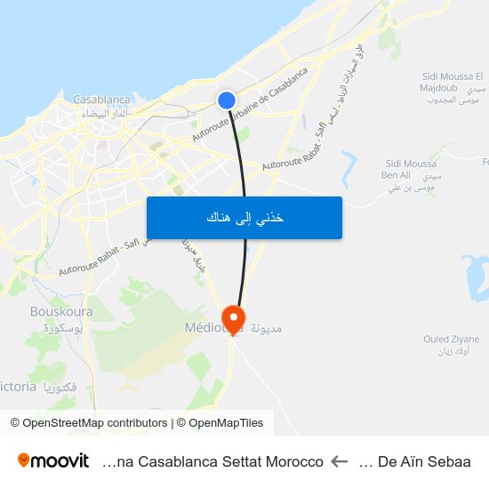Gare De Aïn Sebaa to Mediouna Casablanca Settat Morocco map