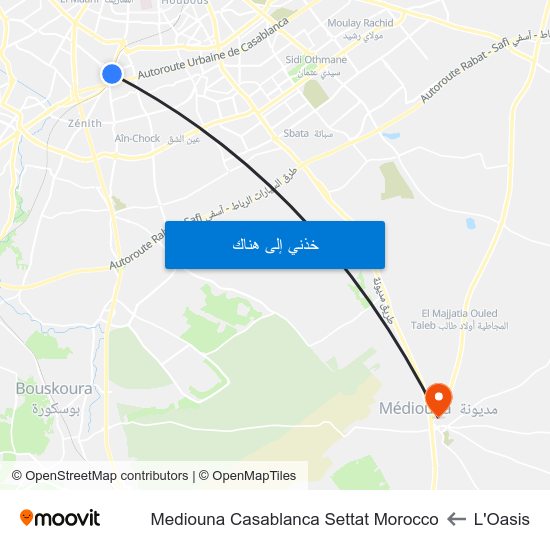 L'Oasis to Mediouna Casablanca Settat Morocco map