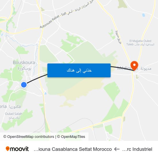 Parc Industriel to Mediouna Casablanca Settat Morocco map