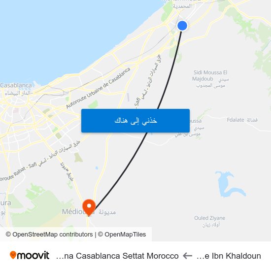 Lycée Ibn Khaldoun to Mediouna Casablanca Settat Morocco map