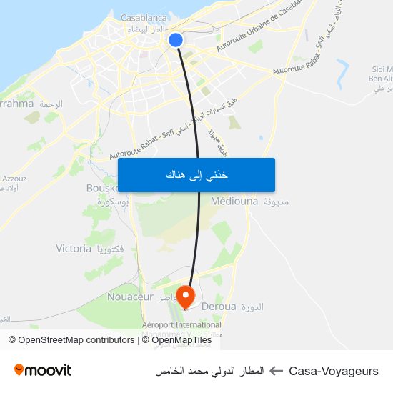 Casa-Voyageurs to المطار الدولي محمد الخامس map