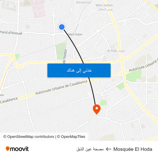 Mosquée El Hoda to مصحة عين الشق map