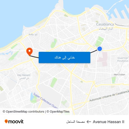 Avenue Hassan II to مصحة الساحل map