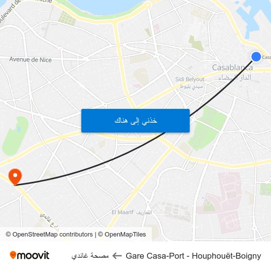 Gare Casa-Port - Houphouët-Boigny to مصحة غاندي map