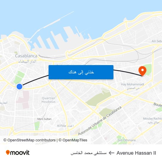 Avenue Hassan II to مستشفى محمد الخامس map