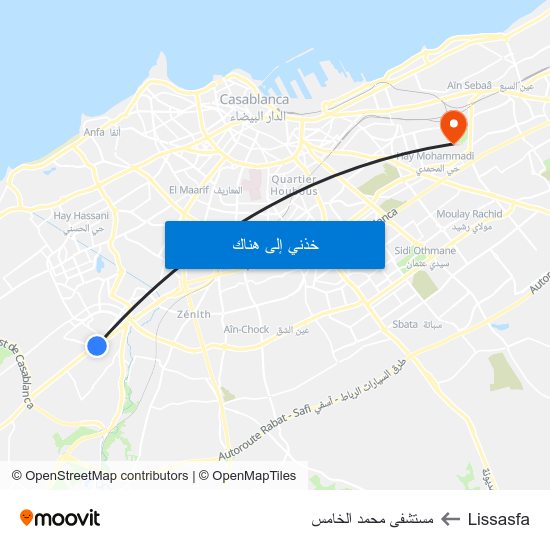 Lissasfa to مستشفى محمد الخامس map