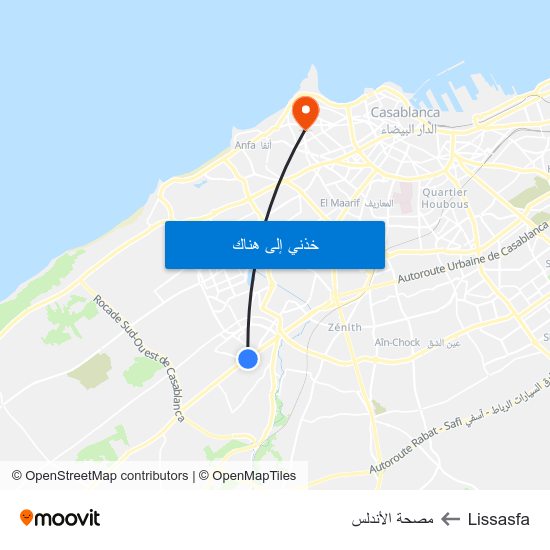 Lissasfa to مصحة الأندلس map