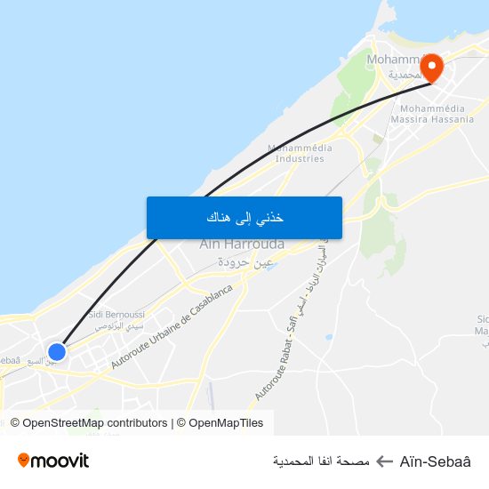 Aïn-Sebaâ to مصحة انفا المحمدية map