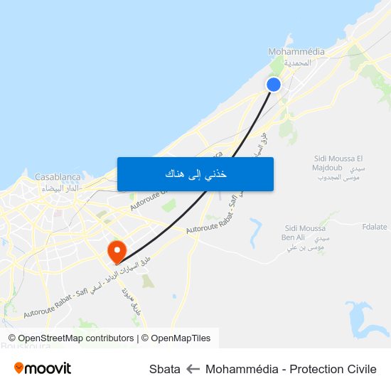 Mohammédia - Protection Civile to Sbata map