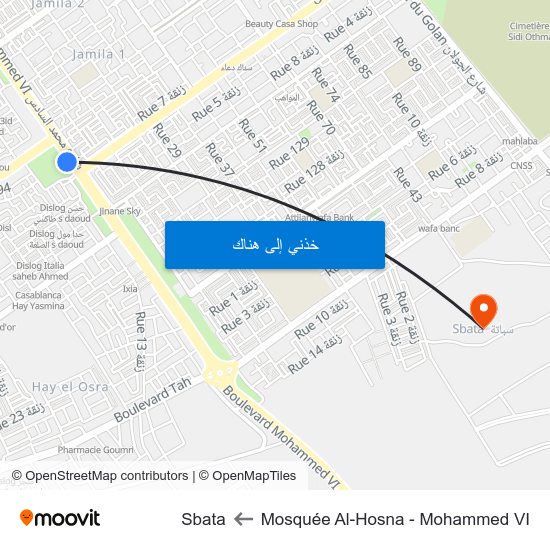 Mosquée Al-Hosna - Mohammed VI to Sbata map