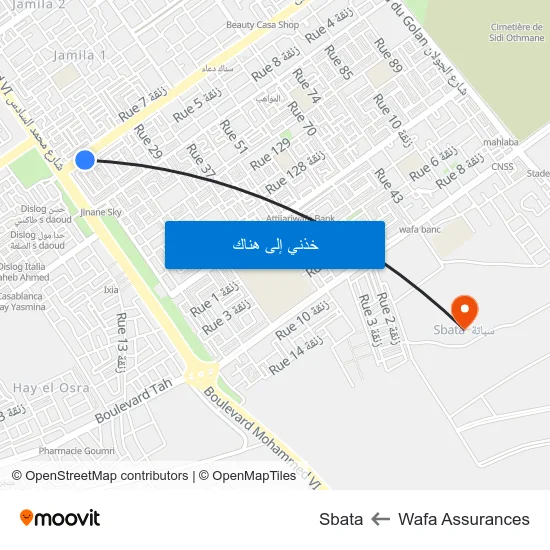 Wafa Assurances to Sbata map