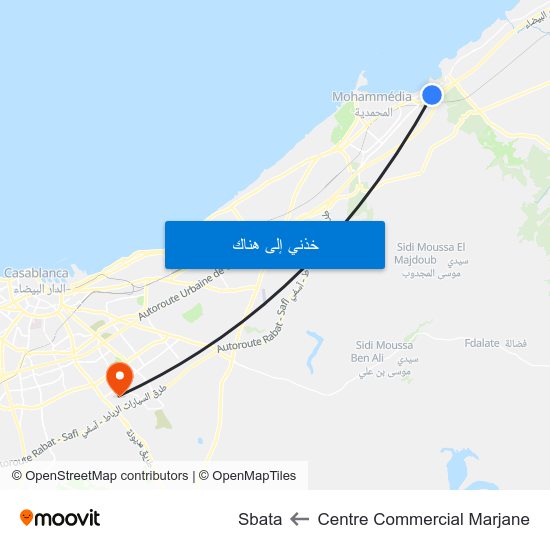 Centre Commercial Marjane to Sbata map