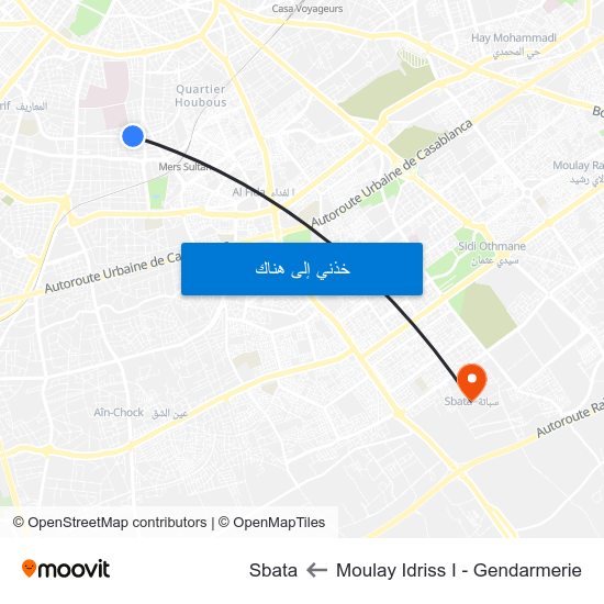 Moulay Idriss I - Gendarmerie to Sbata map