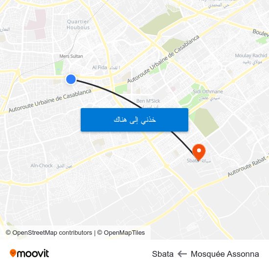 Mosquée Assonna to Sbata map