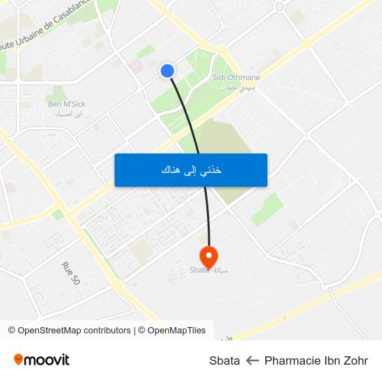 Pharmacie Ibn Zohr to Sbata map