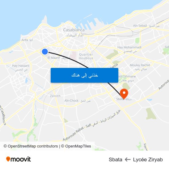 Lycée Ziryab to Sbata map
